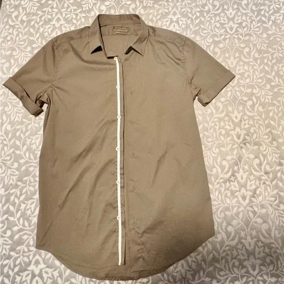 Zara Men's Casual Tan Button-Down Shirt - Picture 2 of 4